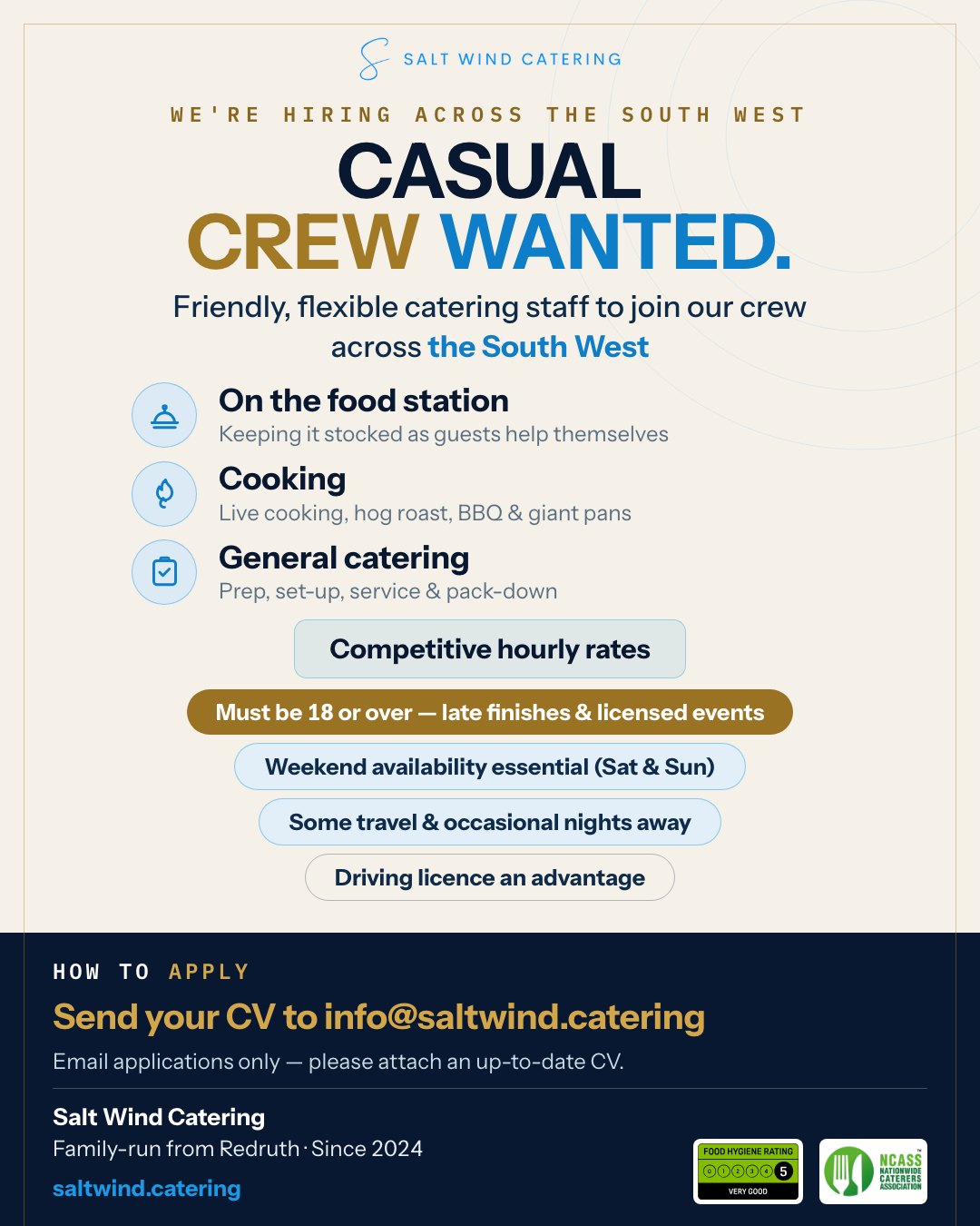 Casual Catering Crew — recruitment poster for Salt Wind Catering